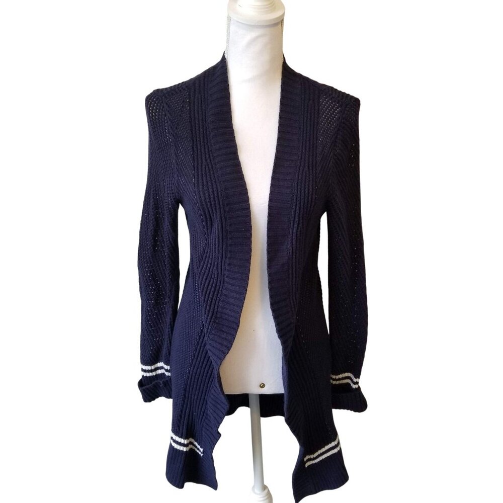 Pea In The Pod Maternity Navy Open-Front Knit Cardigan With White Striped Trim S